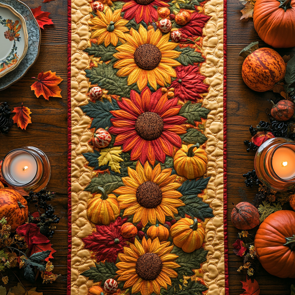 Autumn Sunflower Harvest Quilted Table Runner Sunflower Table Runner Special Birthday Gifts For Grandma