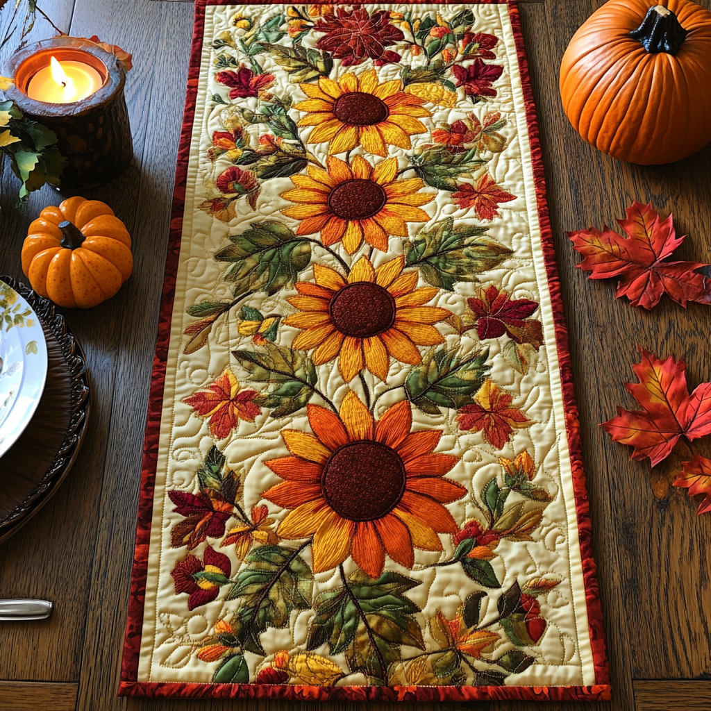 Autumn Sunflower Serenade Quilted Table Runner Sunflower Table Runner Special Birthday Gifts For Grandma