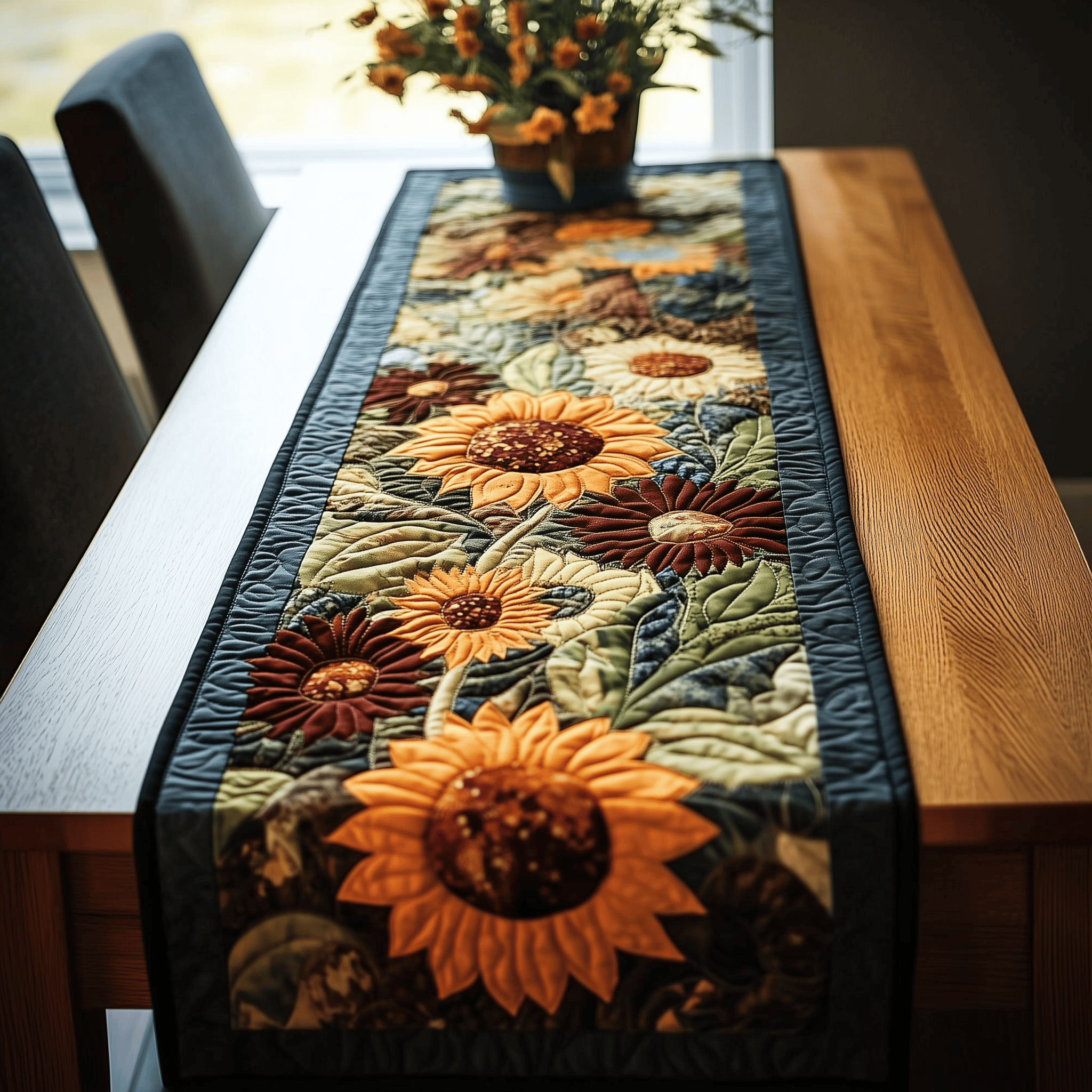 Autumn Sunflowers Quilted Table Runner Decorations Holiday Dining Table Runner Sunflower Gift Items