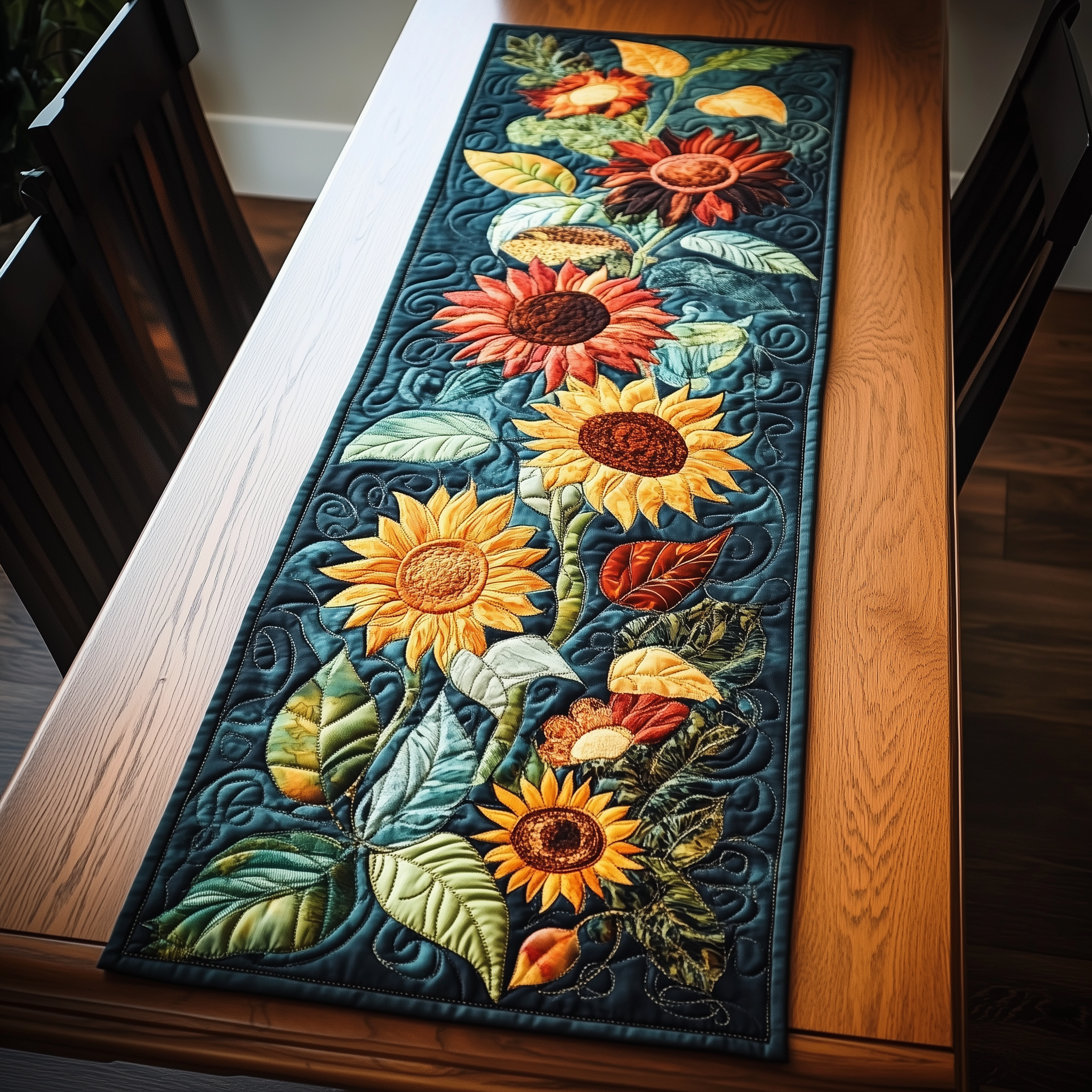 Autumn Sunflowers Quilted Table Runner Modern Coffee Table Sunflower Gifts For Friends