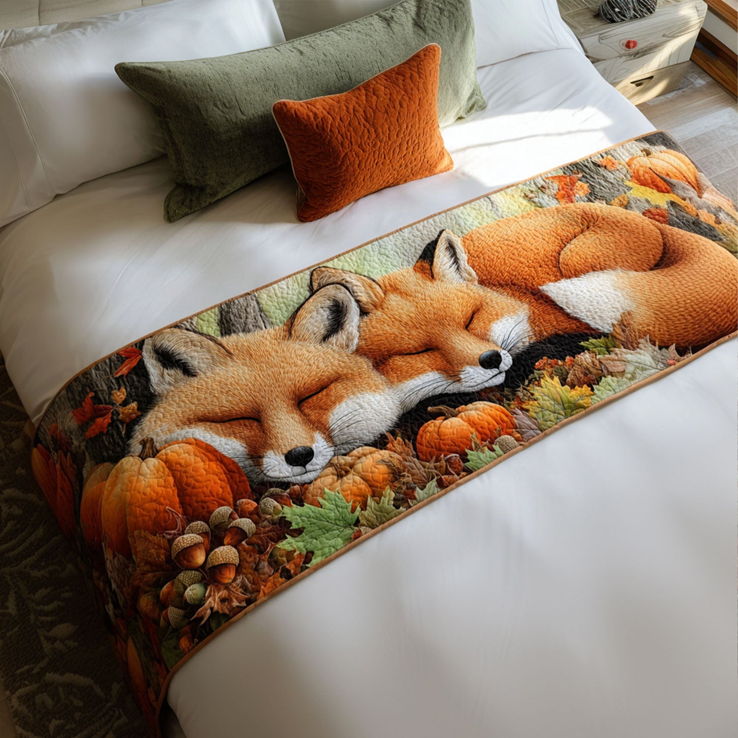 Autumn Tails Quilted Bed Runner Holiday Bed Runner Best Family Gifts