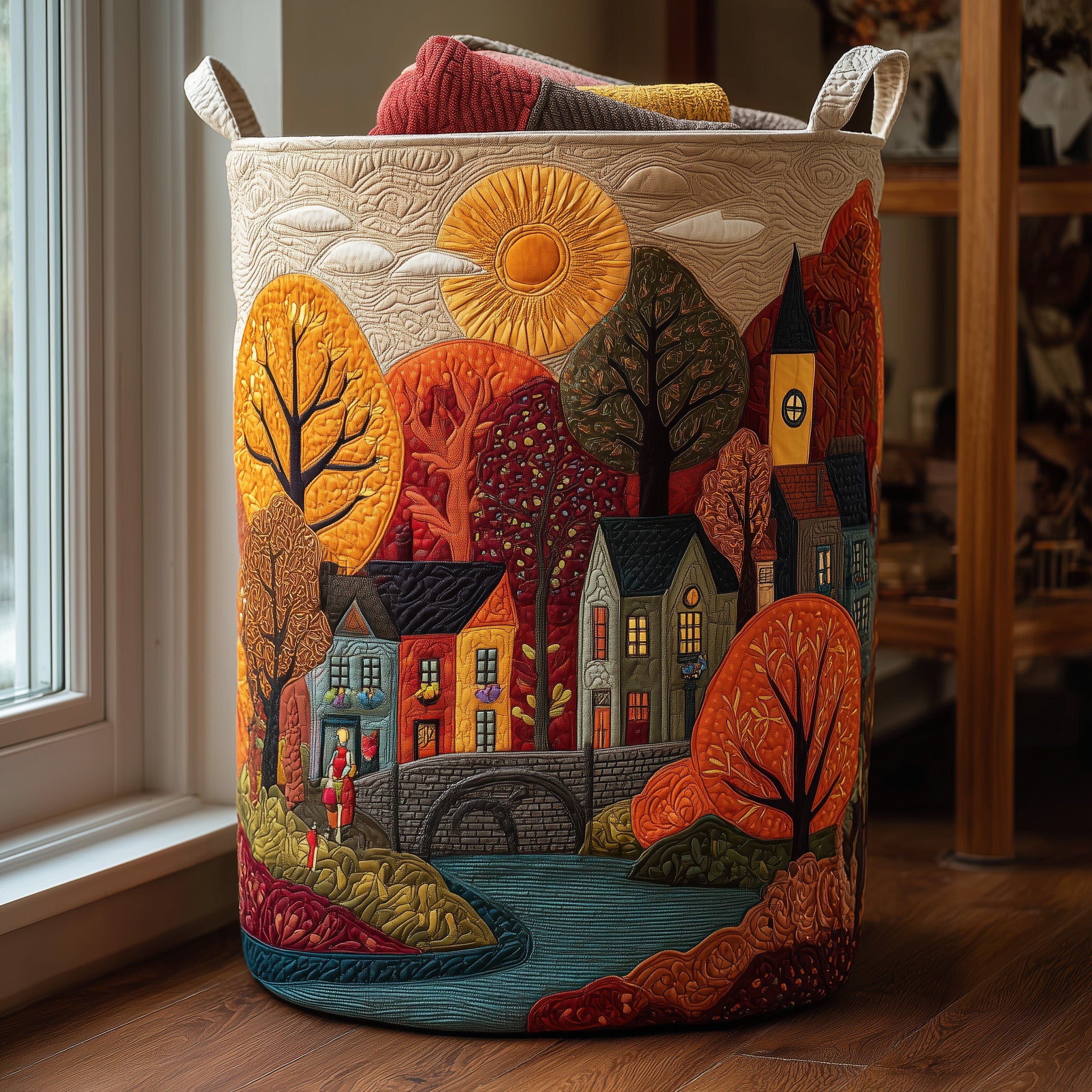 Autumn Town Quilted Laundry Basket Birthday Merch Gift