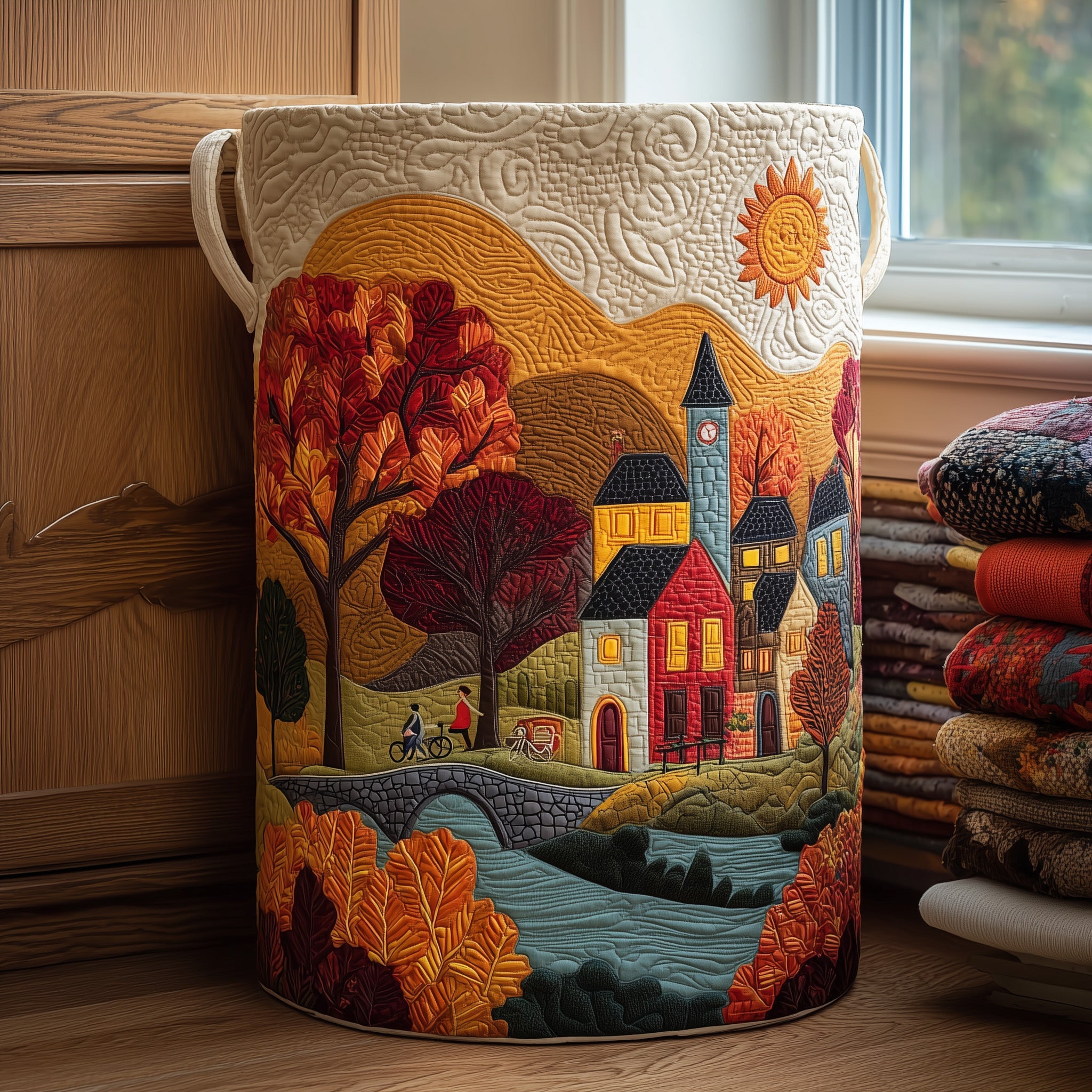 Autumn Town Quilted Laundry Basket Creative Gift For Family
