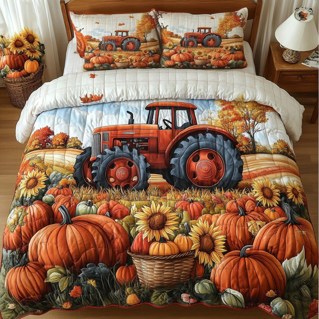 Autumn Tractor Quilted Bedding Set Bed Decorations Best Autumn Gifts