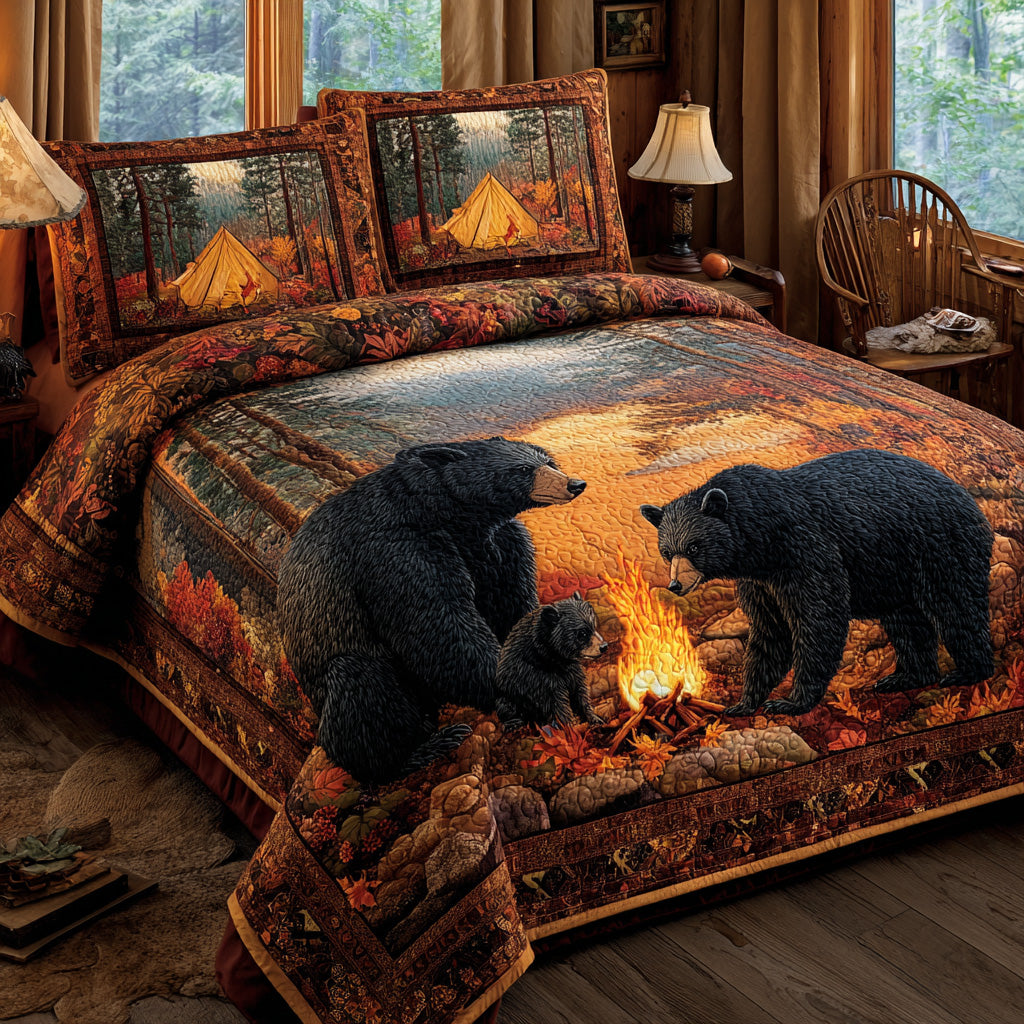 Autumn Trail Black Bear Quilted Bedding Set Christmas Duvet Cover Best Gifts For Wildlife Lovers