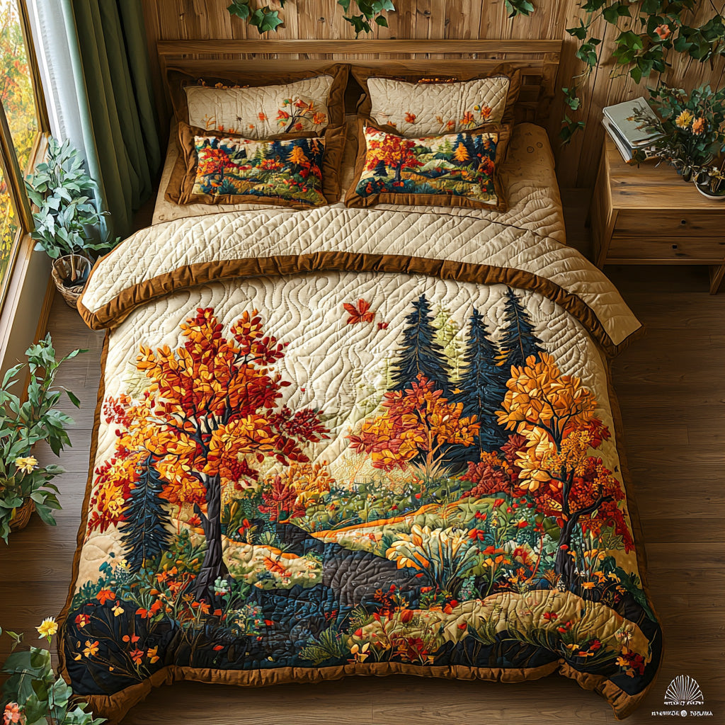 Autumn Trail Glow Quilted Bedding Set Best Comforter Sets Cute Fall Gift Ideas
