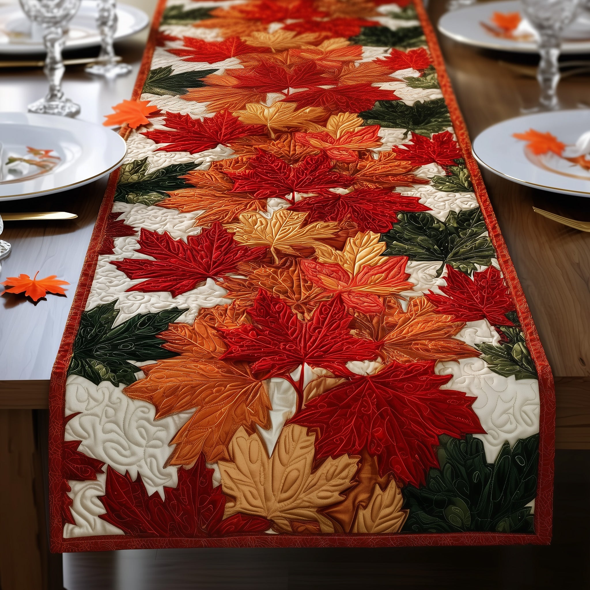 Autumn Train Quilted Table Runner Elegant Christmas Table Runner