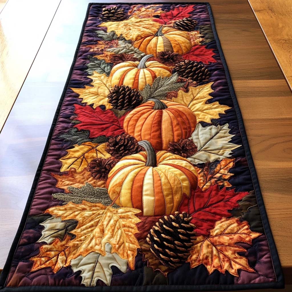 Autumn Treasures Quilted Table Runner Autumn Table Runner Mothers Birthday Gifts