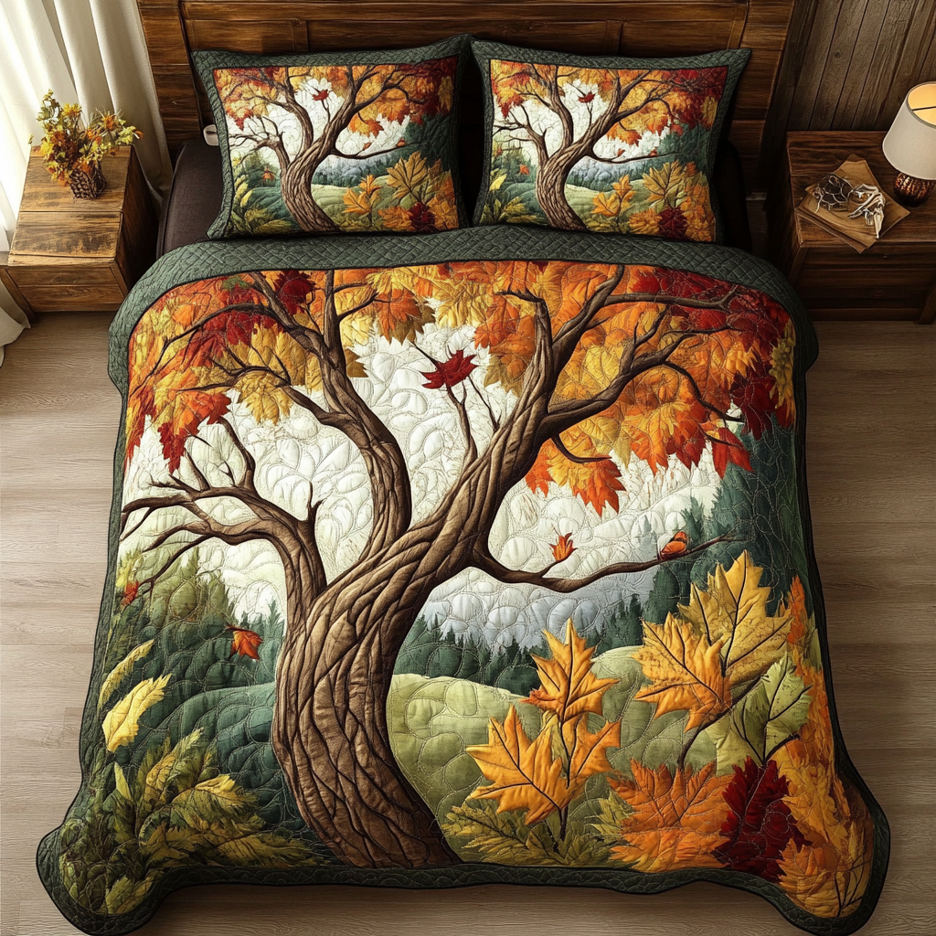 Autumn Tree Quilted Bedding Set Bed Decorations Small Fall Gift Ideas