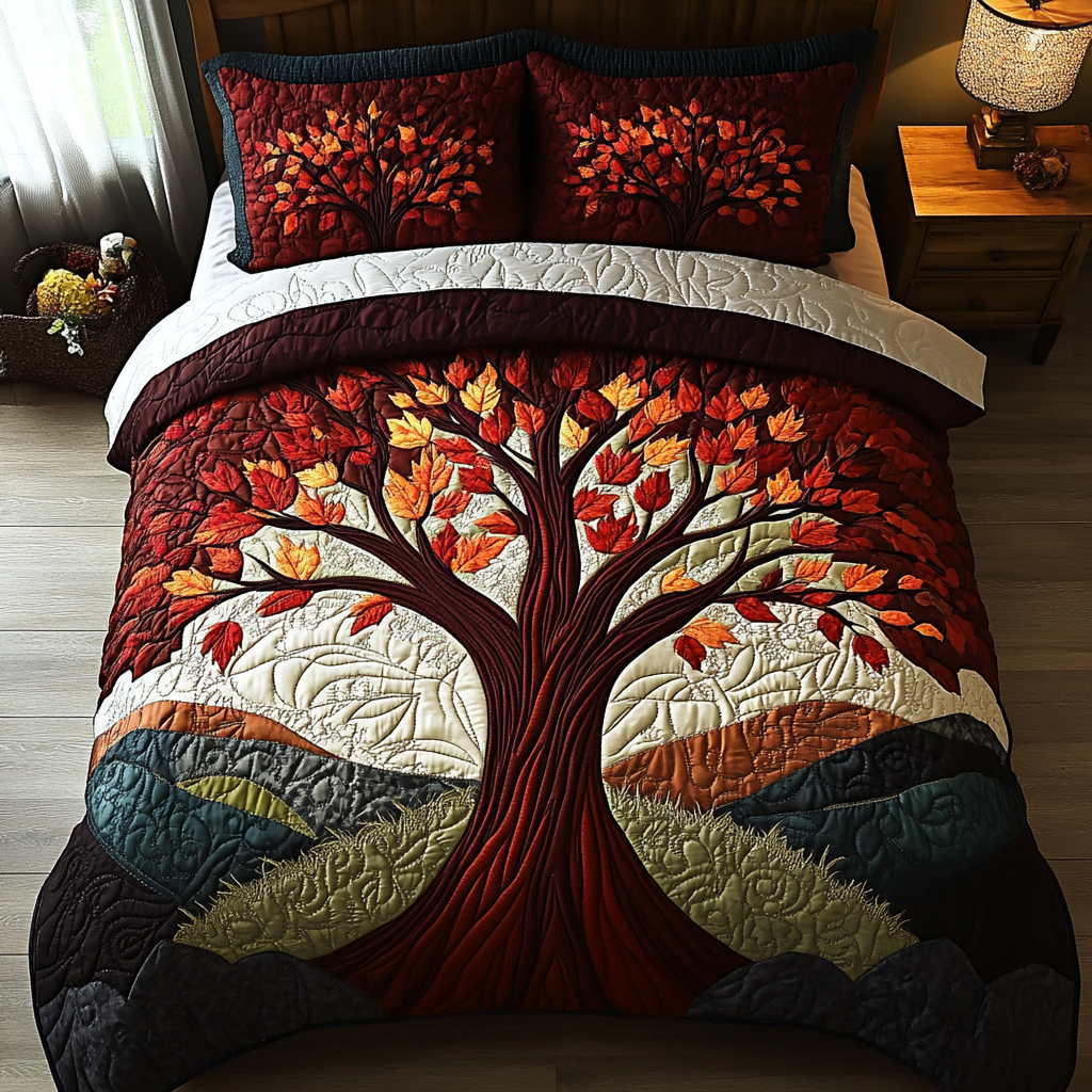 Autumn Tree Quilted Bedding Set Bed Room Decoration Tree Of Life Christmas Gifts