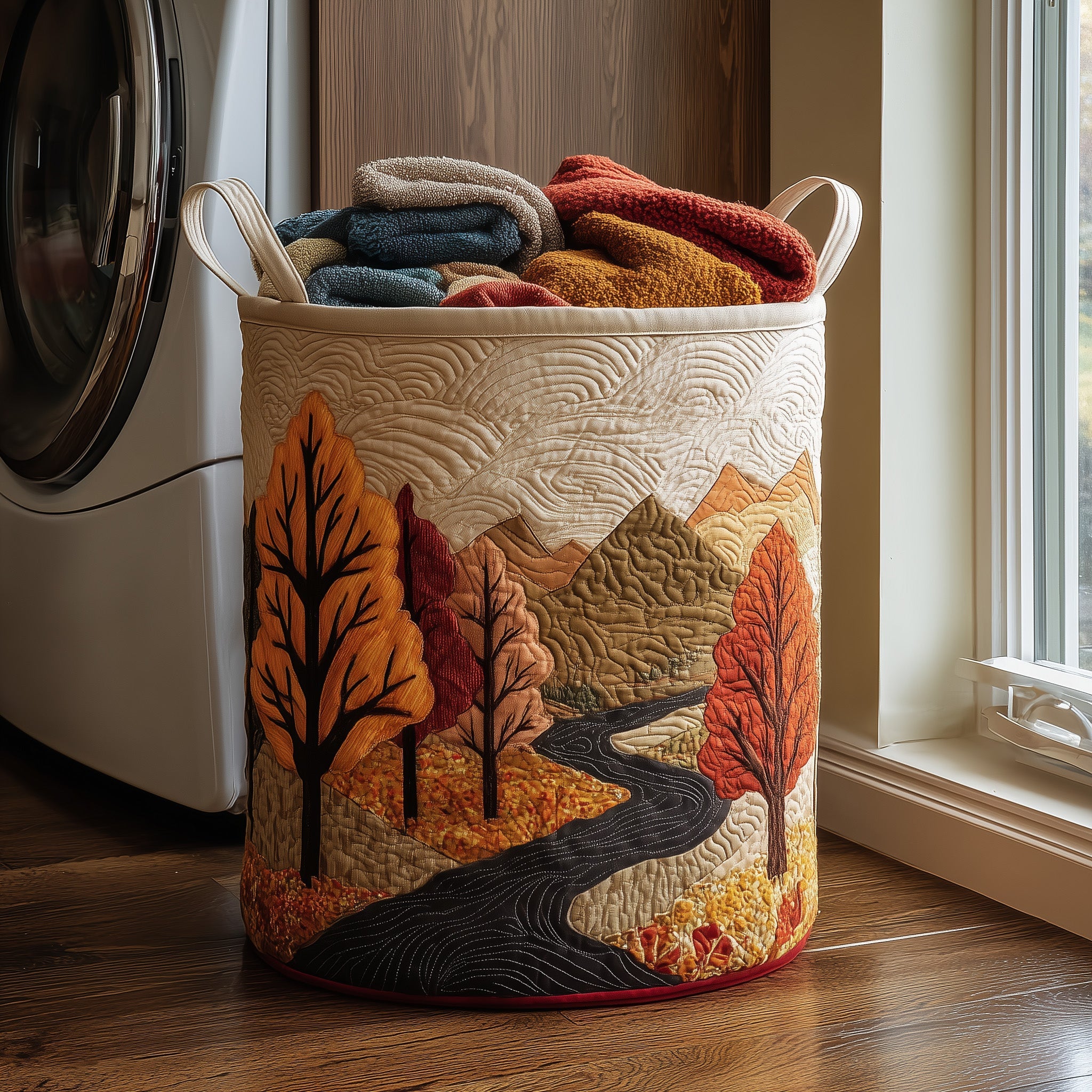 Autumn Tree Quilted Laundry Basket Foldable Basket Storage Gifts For Forest Fans