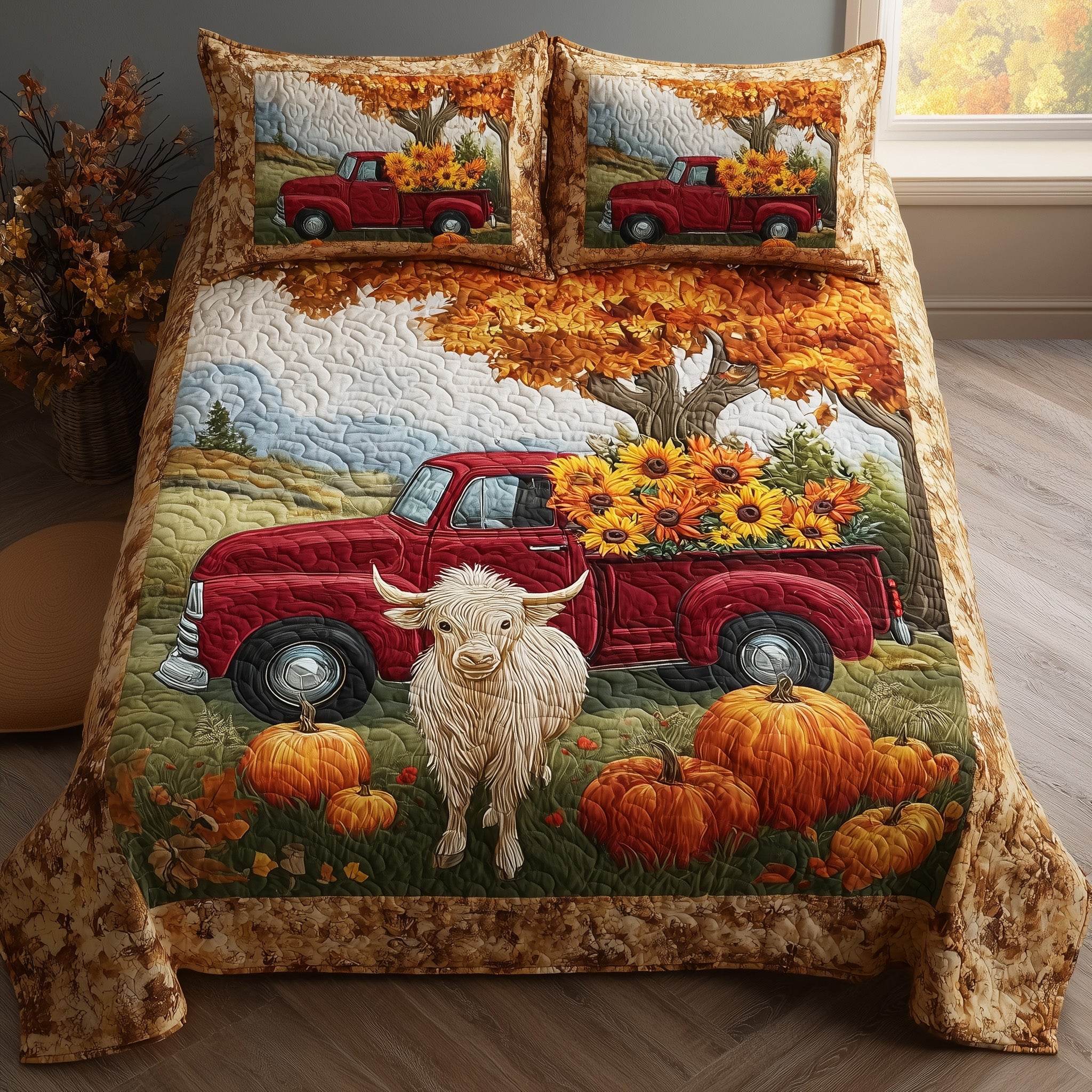 Autumn Truck Duvet Cover Set Easy To Clean Merch