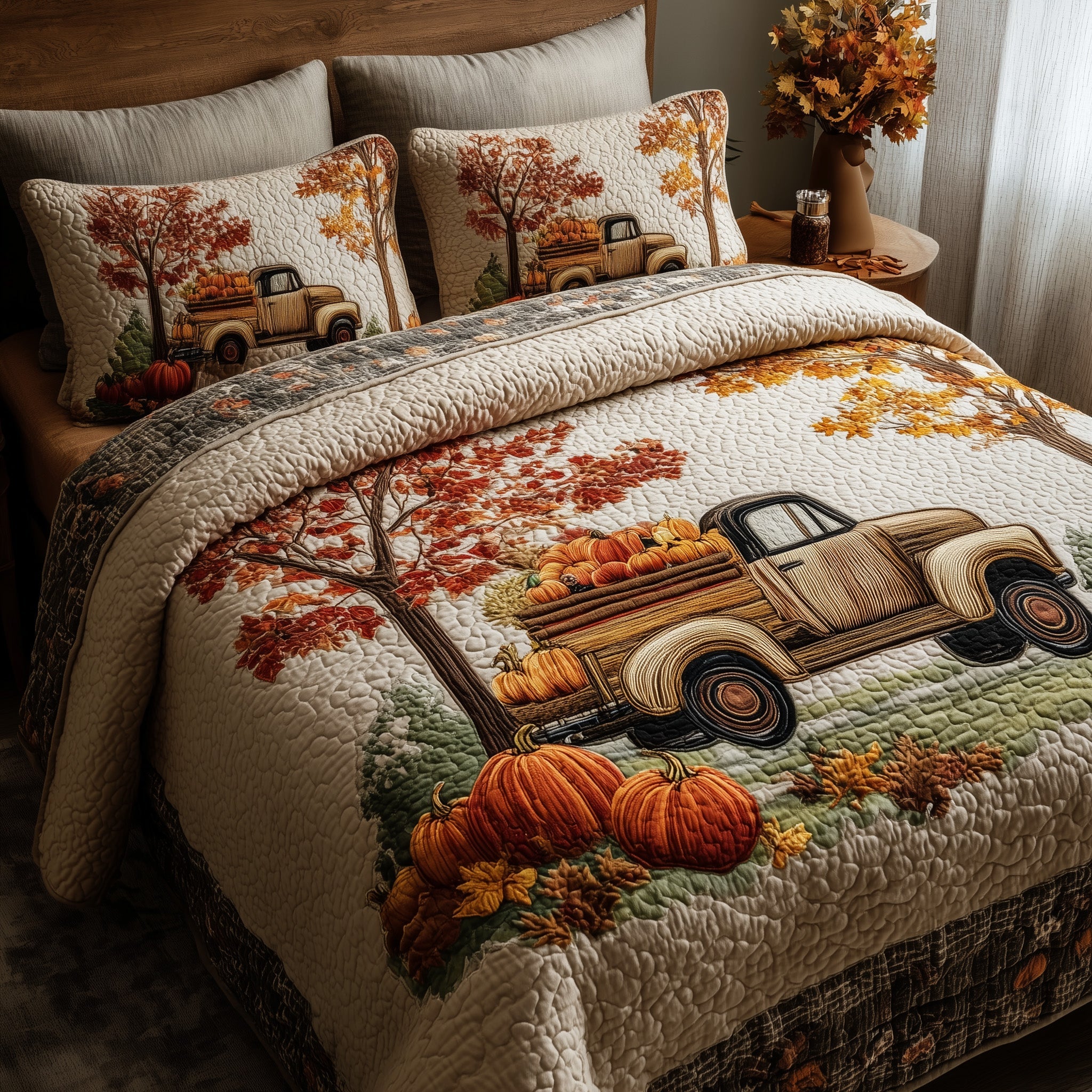 Autumn Truck Duvet Cover Set Lightweight Merch Design