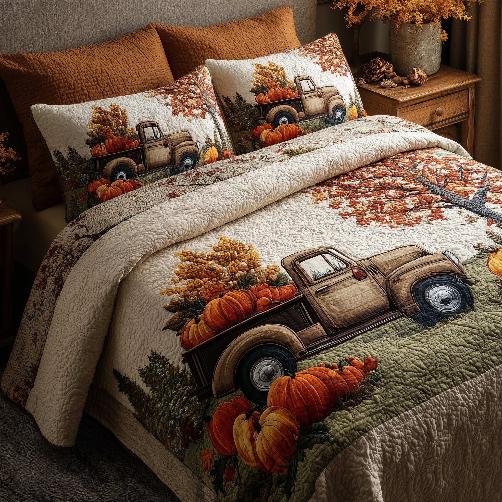 Autumn Truck Duvet Cover Set Practical Merch Choice