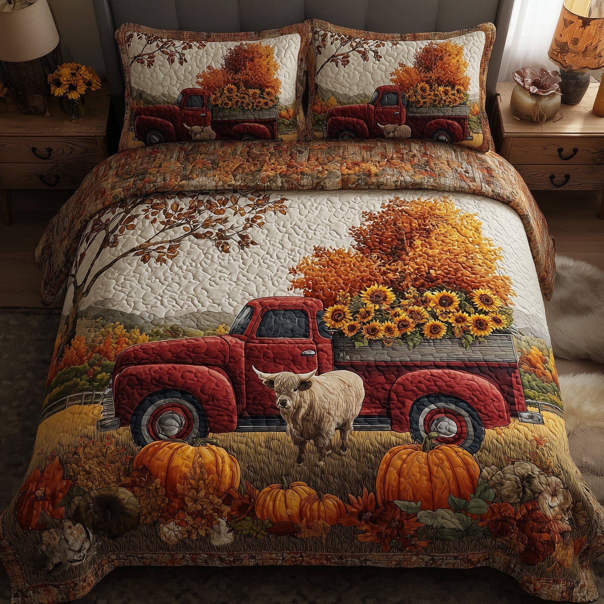 Autumn Truck Duvet Cover Set Versatile Merch Style