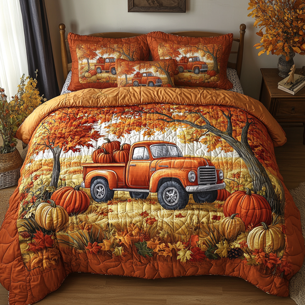 Autumn Truck Quilted Bedding Set Cool Bedroom Decor Autumn Gifts For Friends