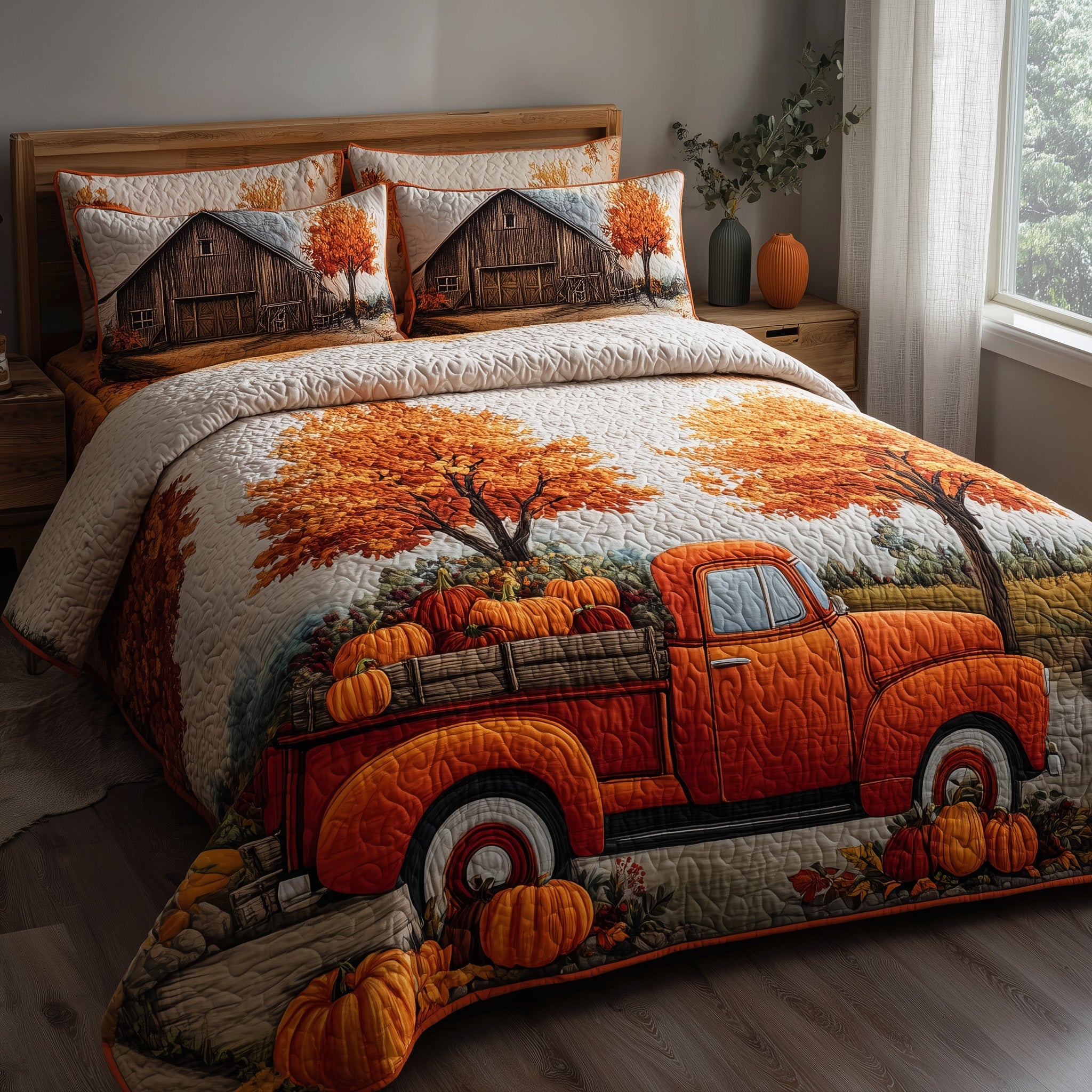 Autumn Truck Quilted Bedding Set Duvet Cover Bedspread Fall Presents For Natural Lovers