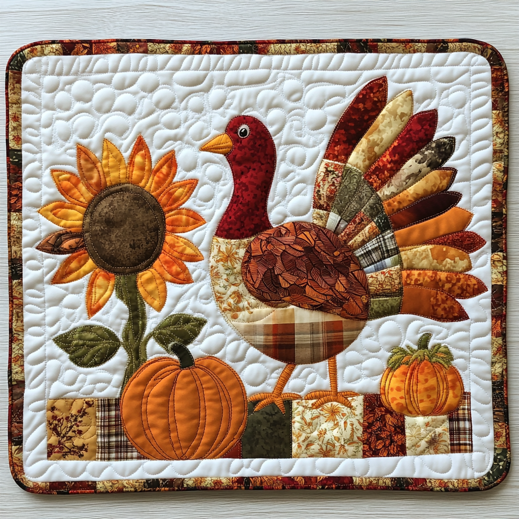 Autumn Turkey Quilted Placemat Thanksgiving Placemats Birthday Presents For Mum