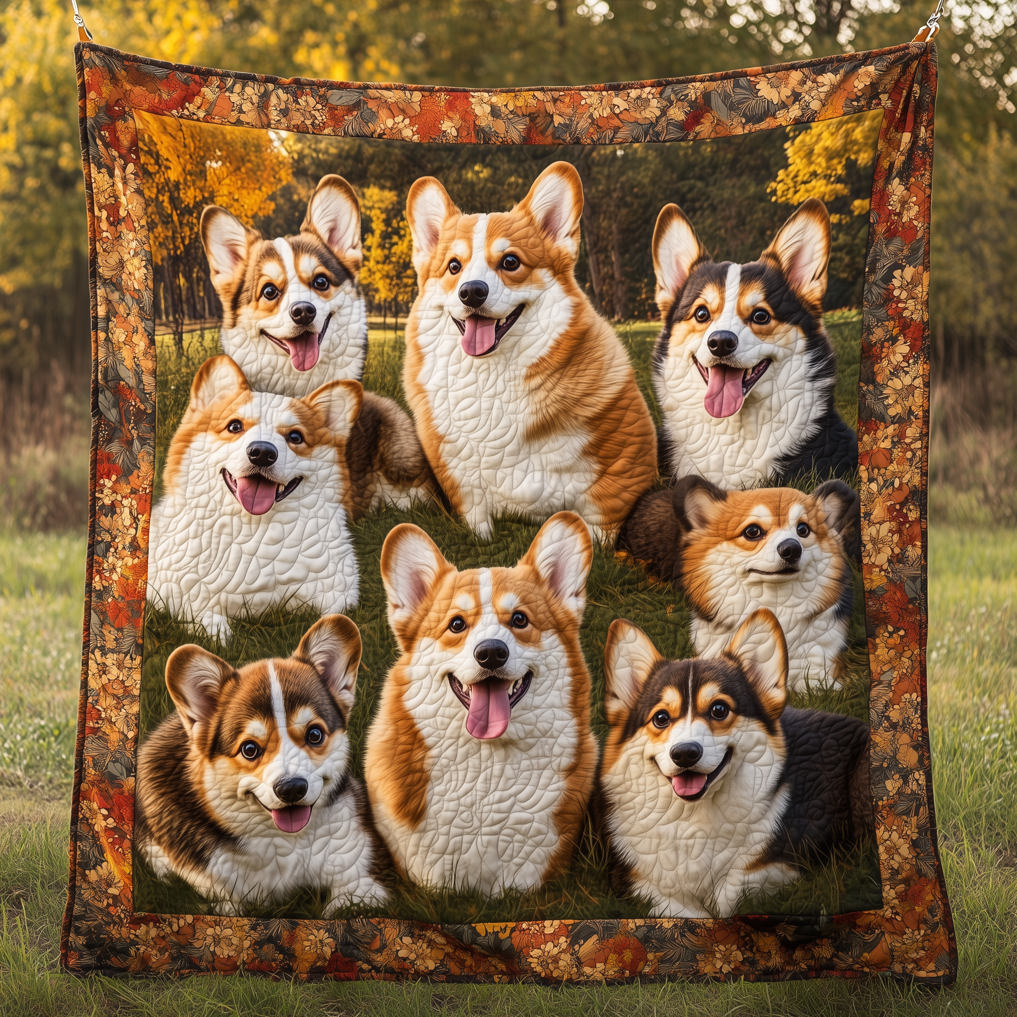 Autumn Vibe Corgi Fall Theme Quilted Blanket Cute Dog Fall Gifts For Him Her