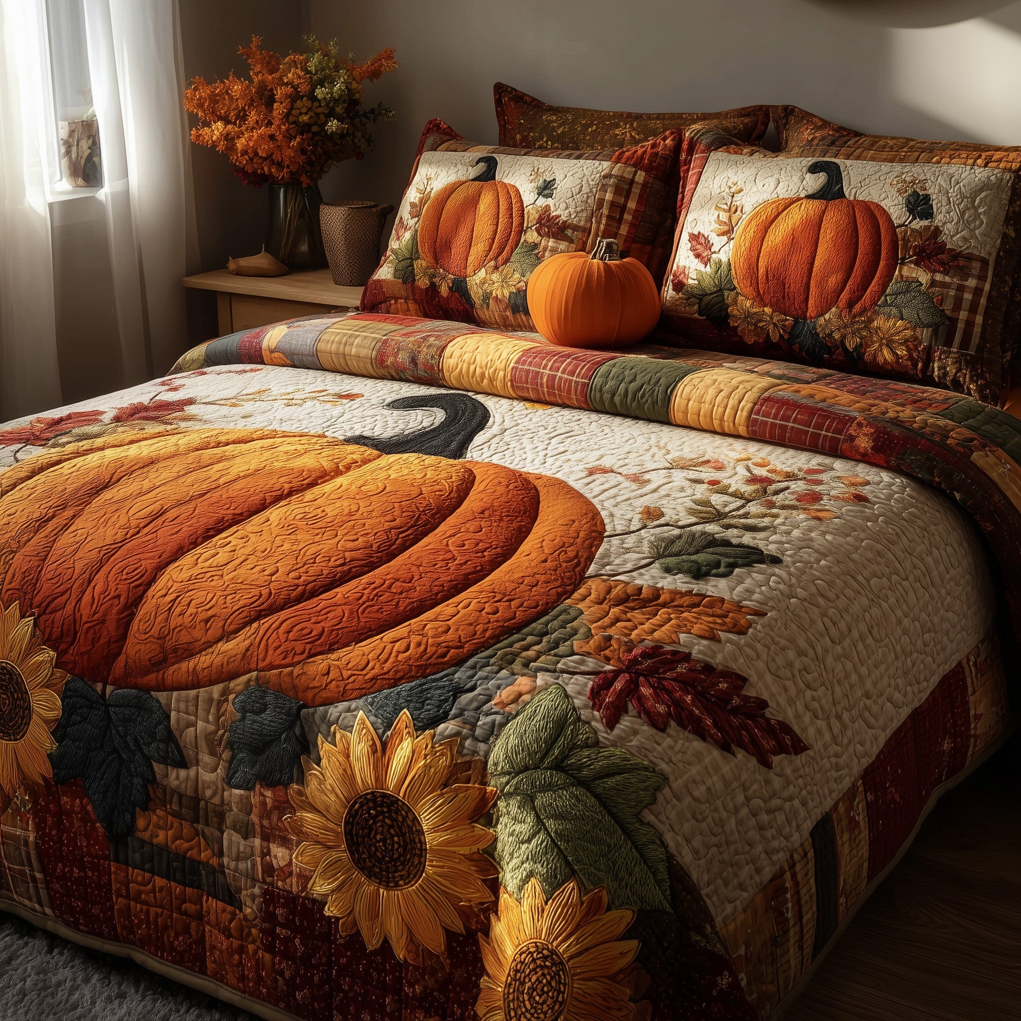 Autumn Vibe Quilted Bedding Set Duvet Cover Bedspread Cute Fall Gifts For Girlfriend
