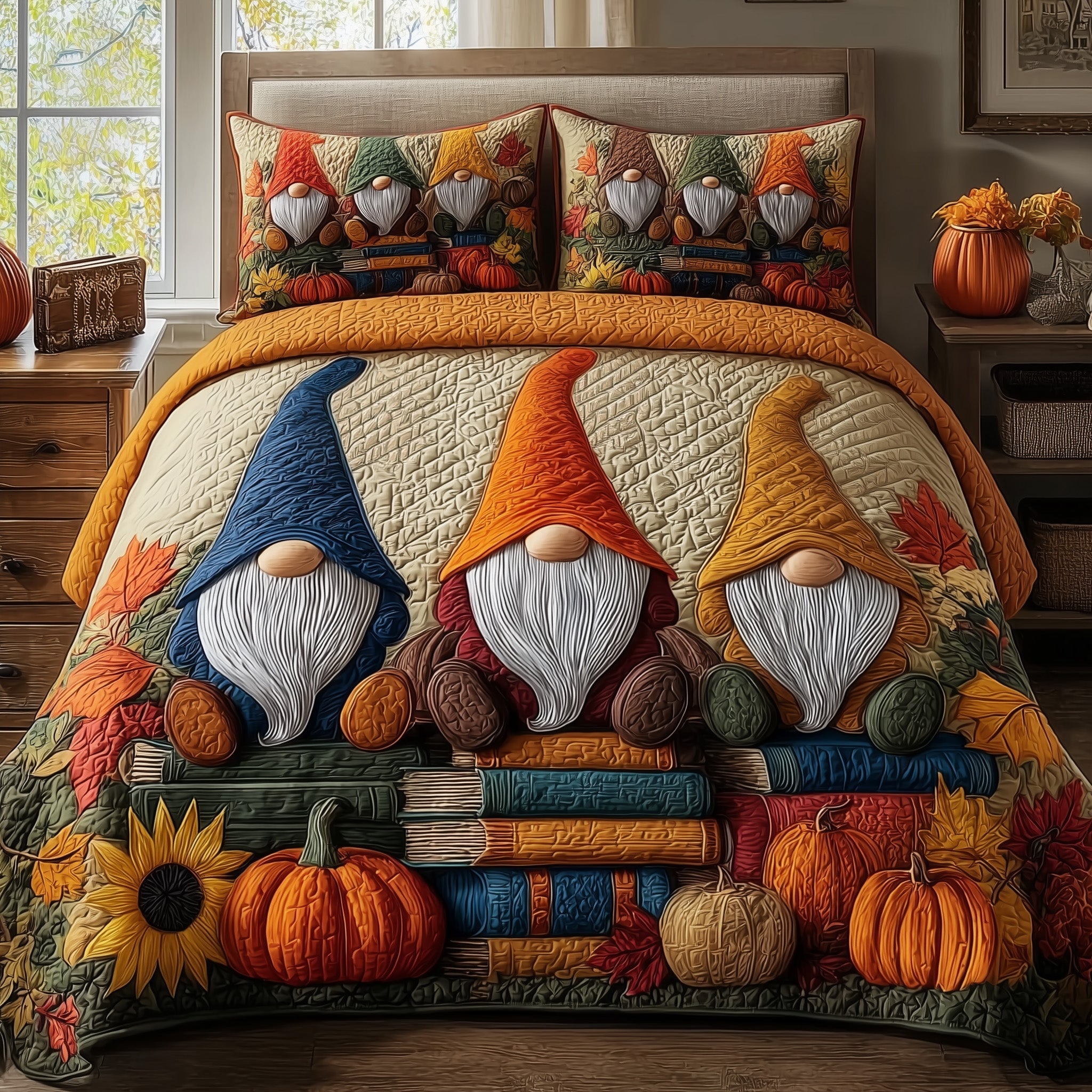 Autumn Vibe Quilted Bedding Set Duvet Cover Bedspread Fall Gift Items
