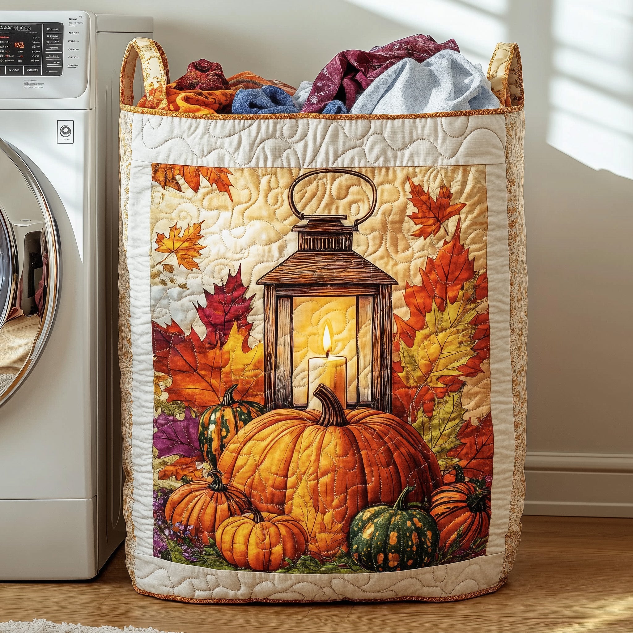 Autumn Vibe Quilted Laundry Basket Foldable Basket Storage Gifts For Fall Decor Lovers
