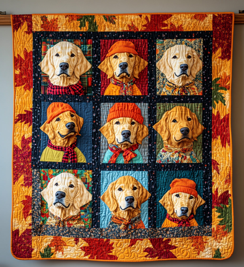 Autumn Vibes & Retriever Love Quilted Blanket Golden Retriever Owner Gifts