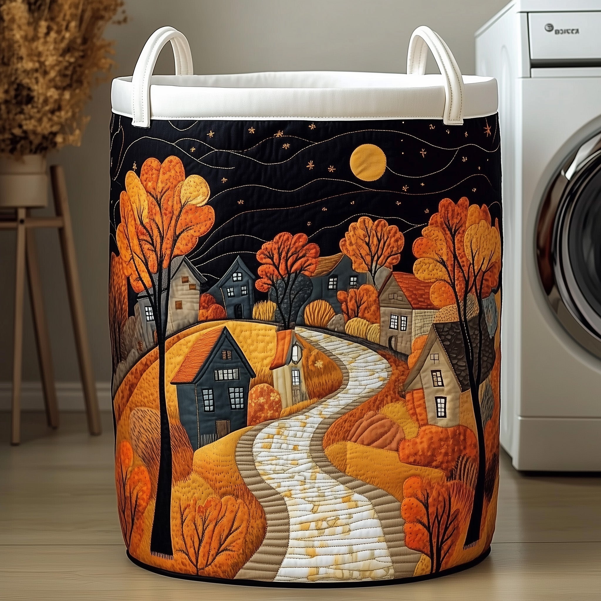 Autumn Village Quilted Laundry Basket Merch For Mom