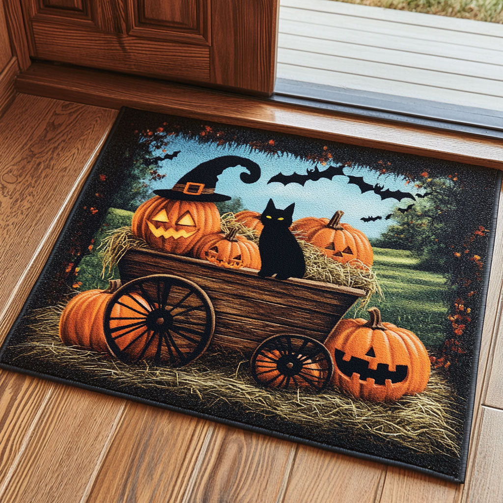 Autumn Wagon Doormat With Pumpkin Best Halloween Gift For Friends and Family