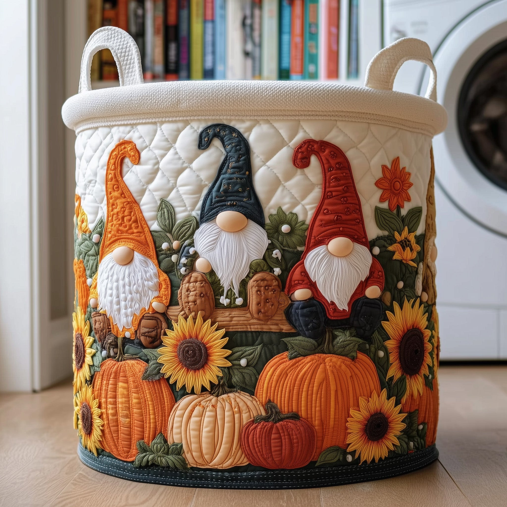 Autumn Whimsy Quilted Laundry Basket Aesthetic Home Decor Gift Ideas For Gnome Enthusiasts
