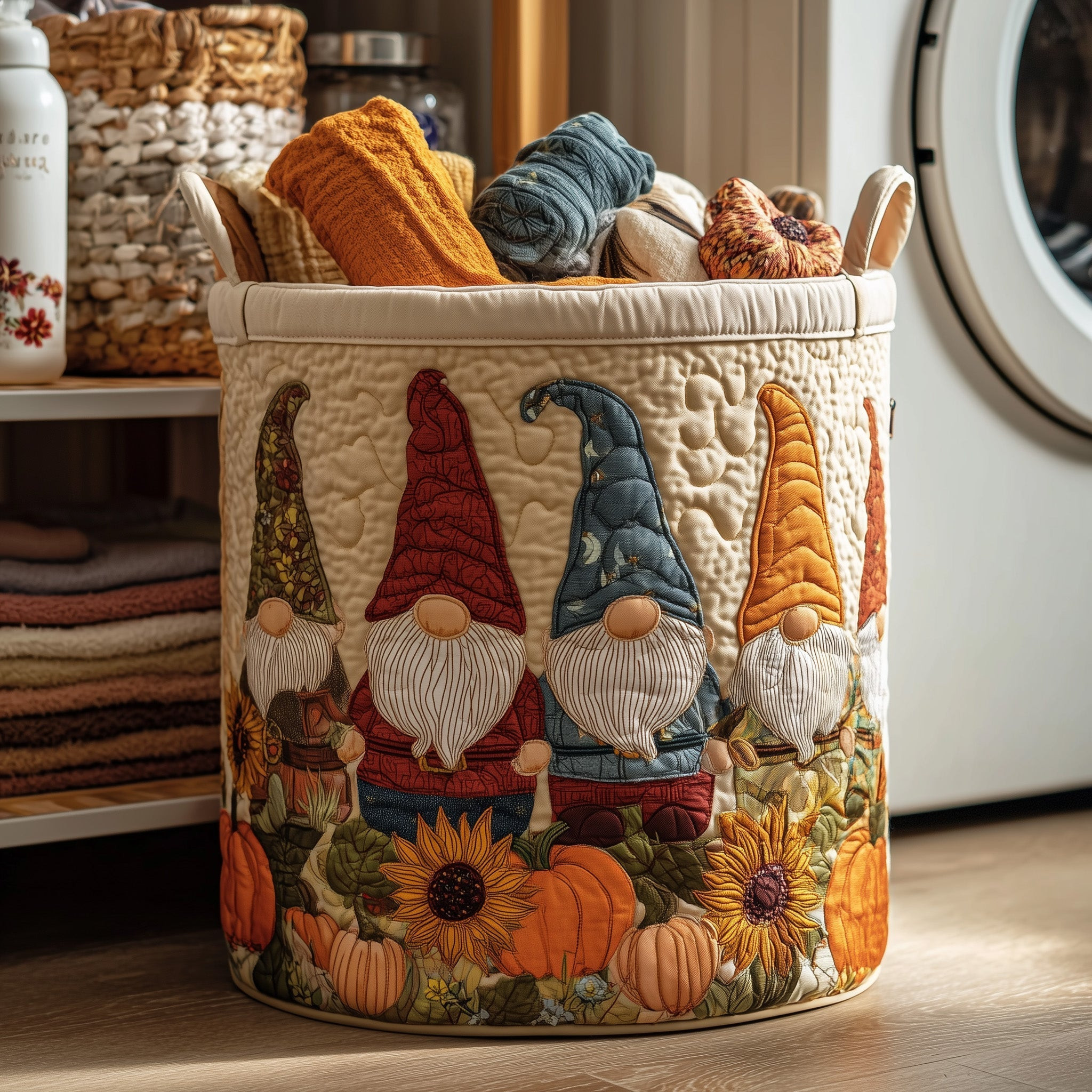 Autumn Whimsy Quilted Laundry Basket Aesthetic Home Decor Gift Ideas For Grandma