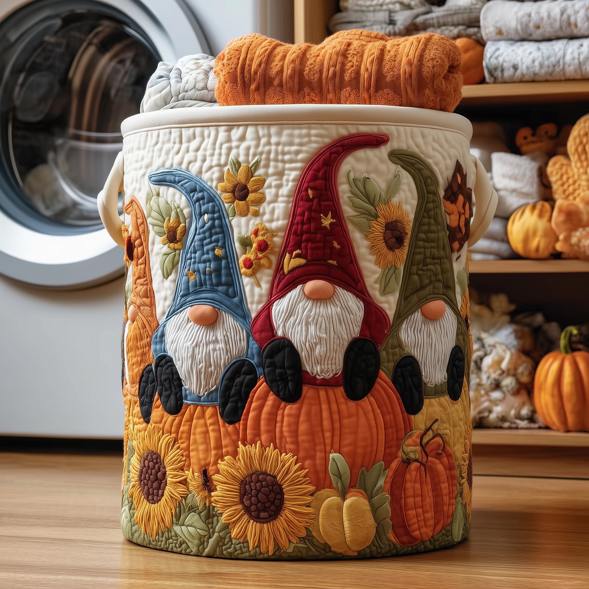 Autumn Whimsy Quilted Laundry Basket Foldable Basket Storage Present For Gnomes Design Fans