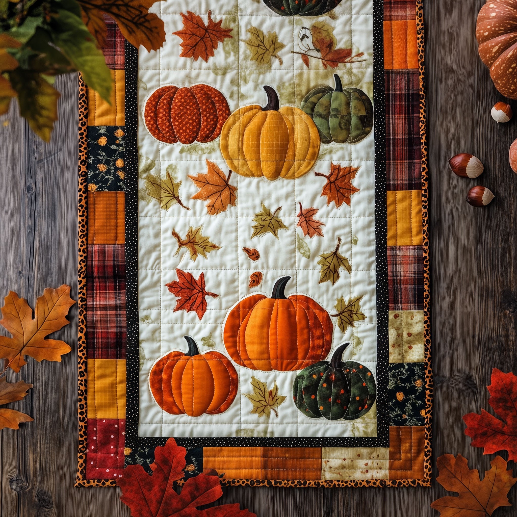 Autumn Whimsy Quilted Table Runner Autumn Table Cover Family Holiday Gifts