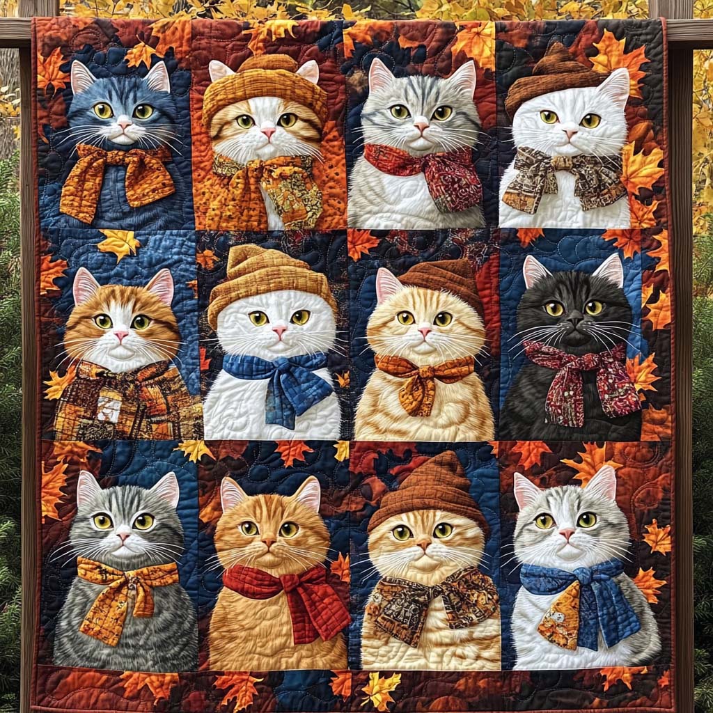Autumn Whiskers Quilted Blanket Presents For Cat Lovers