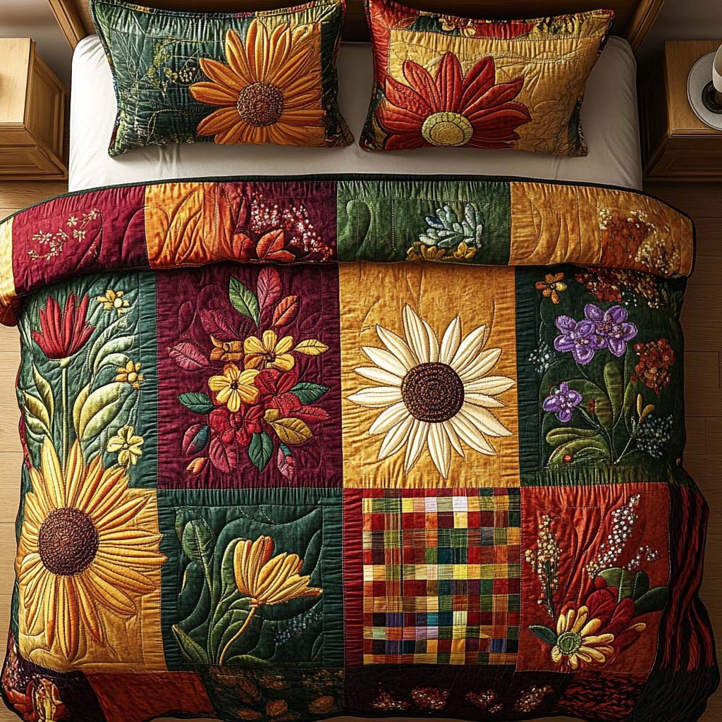 Autumn Wildflower Path Quilted Bedding Set Lovely Bedroom Gift Idea for Housewarming