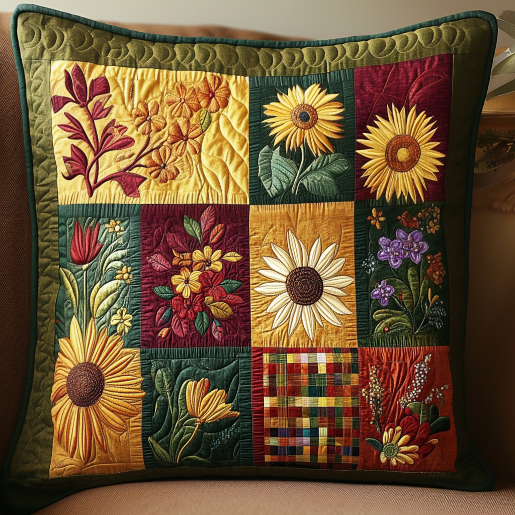 Autumn Wildflower Path Quilted Pillow Case Snowflake Christmas Pillow Cover