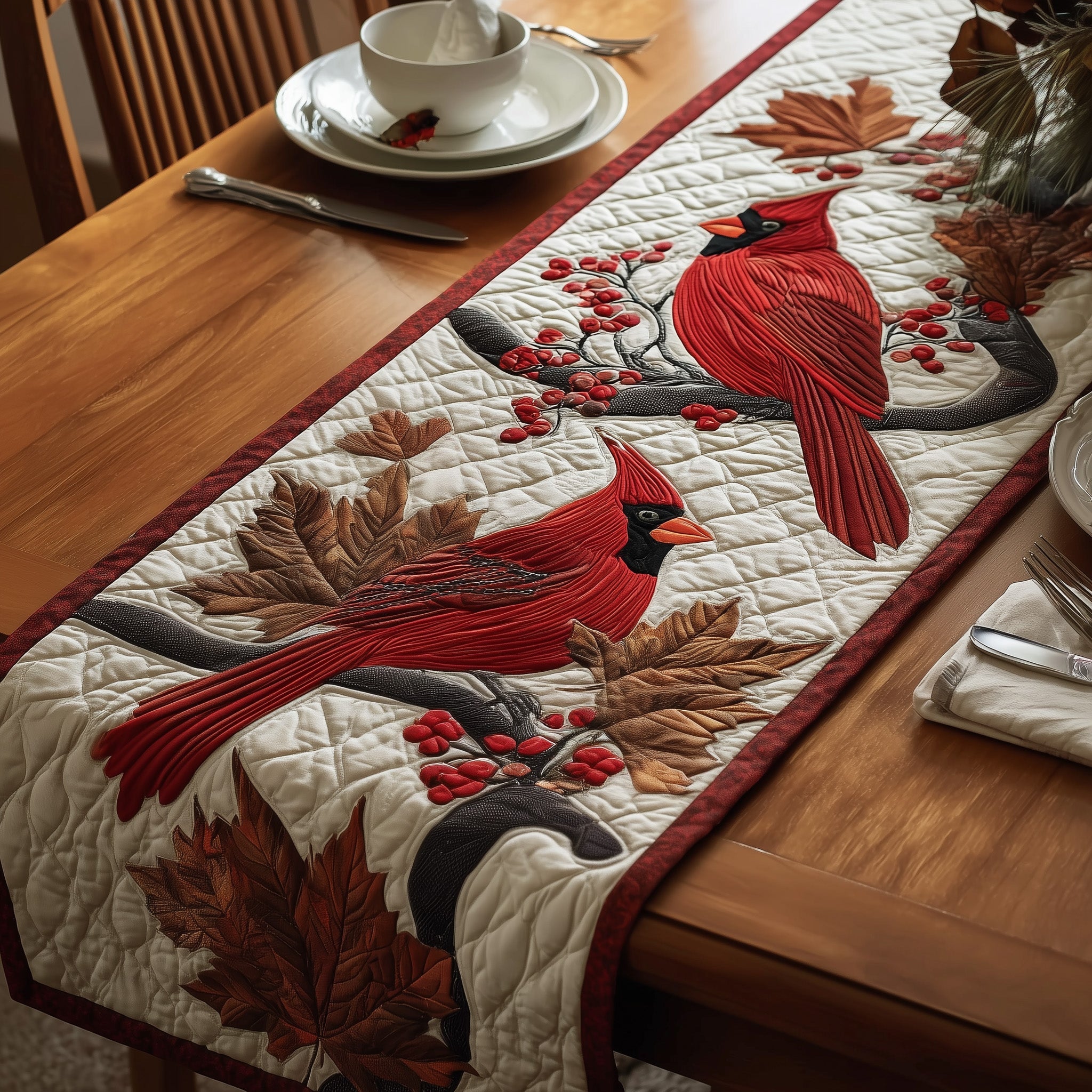Autumn Wings Quilted Table Runner Holiday Party Table Runner