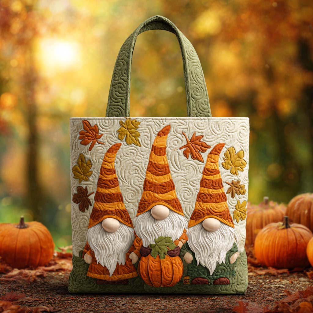 Autumn Woodland Gnome Quilted Tote Bag Best Autumn Gifts