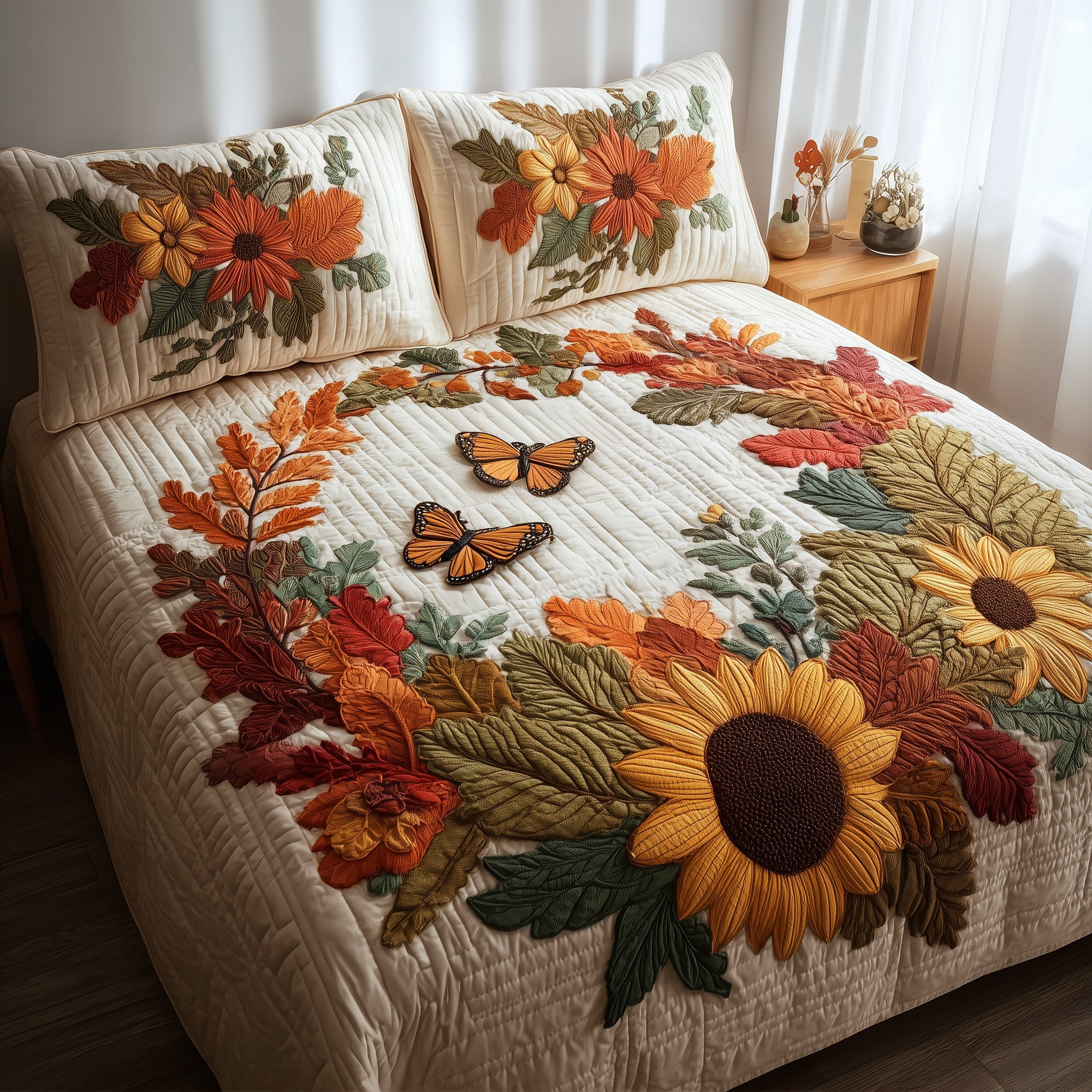 Autumn Wreath Quilted Bedding Set Duvet Cover Bedspread Cute Fall Gifts