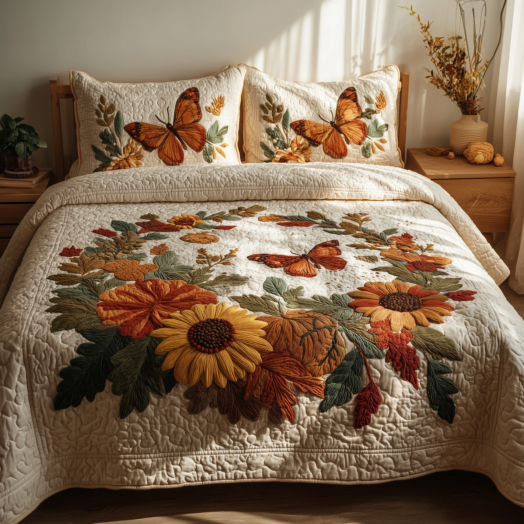 Autumn Wreath Quilted Bedding Set Microfiber