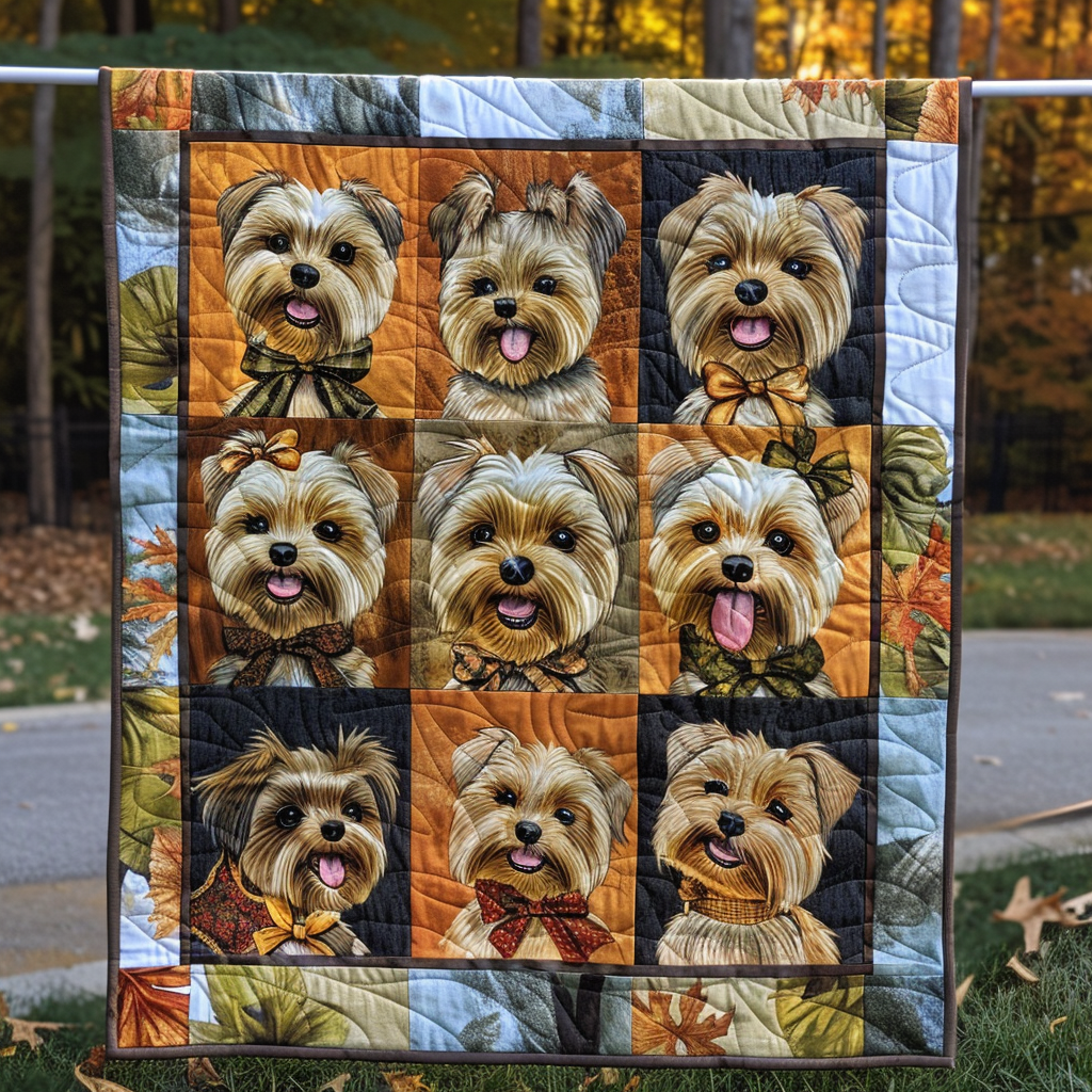 Autumn Yorkie Quilted Blanket Gifts For Yorkie Lovers