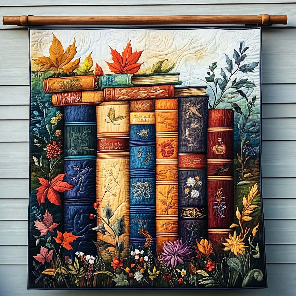Autumnal Bookshelf Quilted Blanket Christmas Presents For Book Lovers