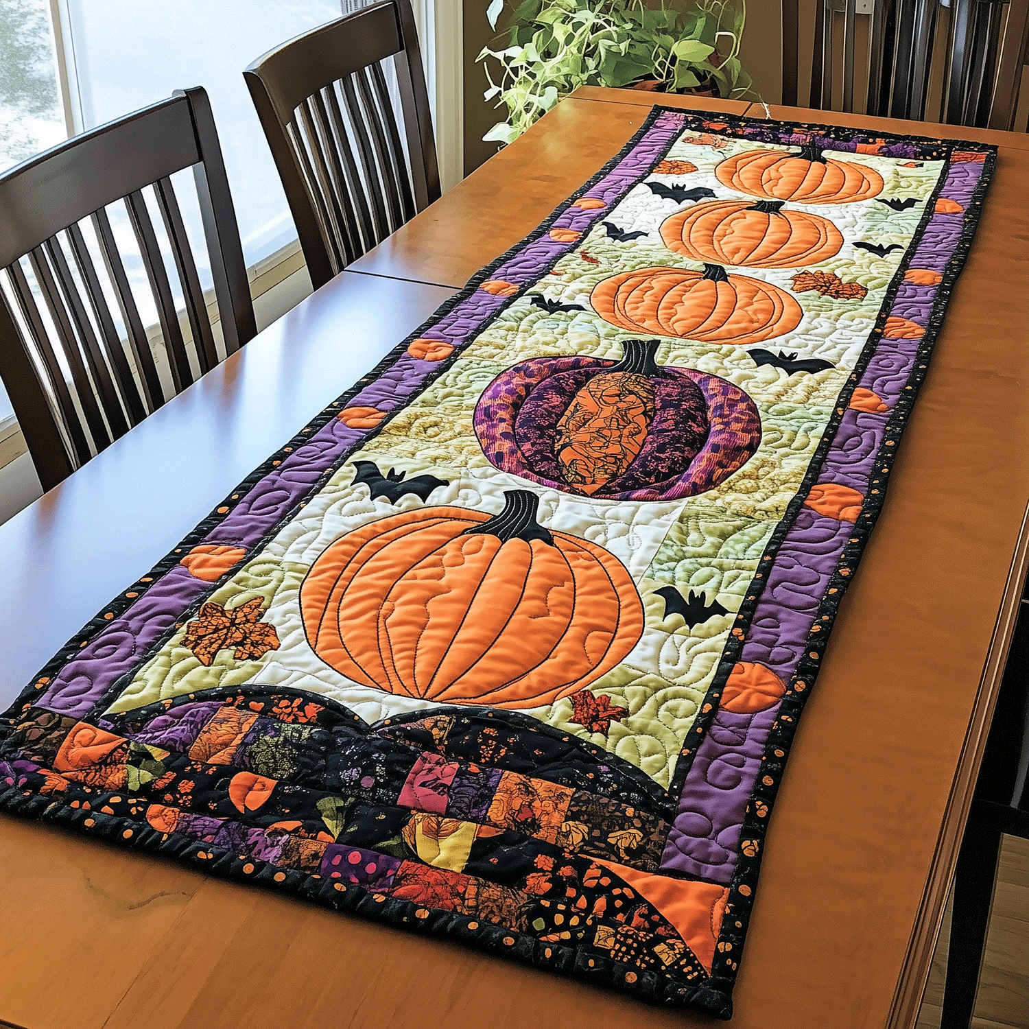 Autumnal Pumpkin Quilted Table Runner Halloween Table Runner