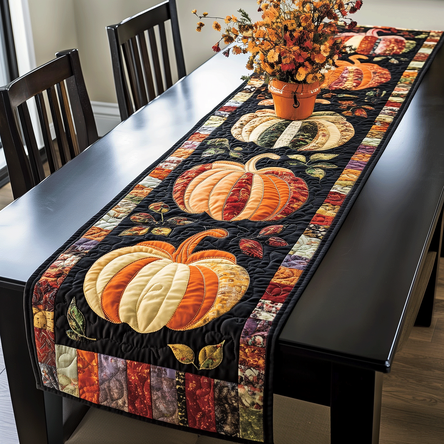 Autumnal Pumpkin Quilted Table Runner Halloween Table Runner