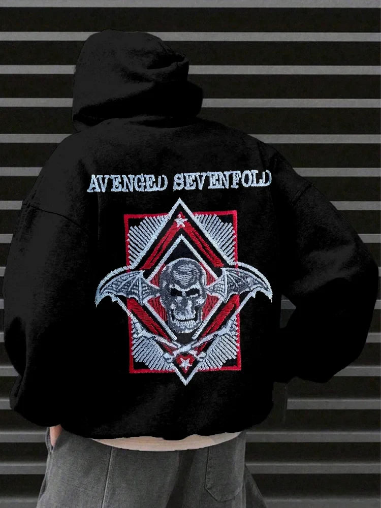 Avenged Sevenfold Merch Avenged Sevenfold Bat Skull Print Hoodie Father's Day Gifts For Husband Avenged Sevenfold Merch Avenged Sevenfold Bat Skull Print Hoodie Father's Day Gifts For Husband