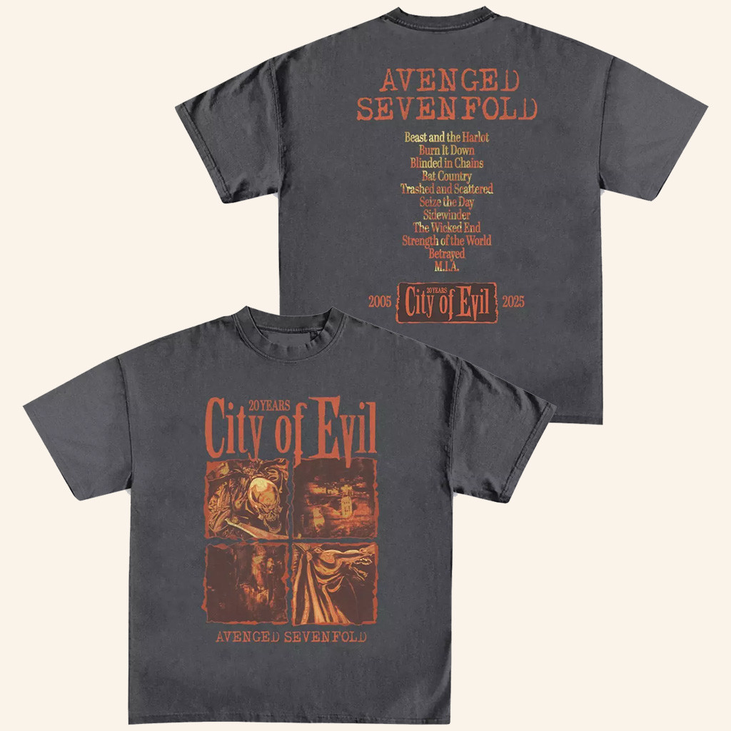 Avenged Sevenfold Merch City Of Evil 20th Anniversary T-Shirt Music Related Gifts For Guys