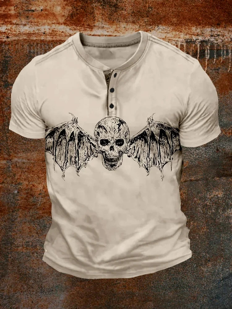 Avenged Sevenfold Merch Wings Skull Henley T-Shirt A7Z Merch Gifts For Music Fans Avenged Sevenfold Merch Wings Skull Henley T-Shirt A7Z Merch Gifts For Music Fans