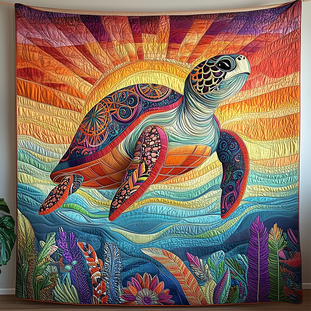Awakening Of The Sea Turtle Coastal Quilted Blanket Ocean Lover Turtle Themed Presents