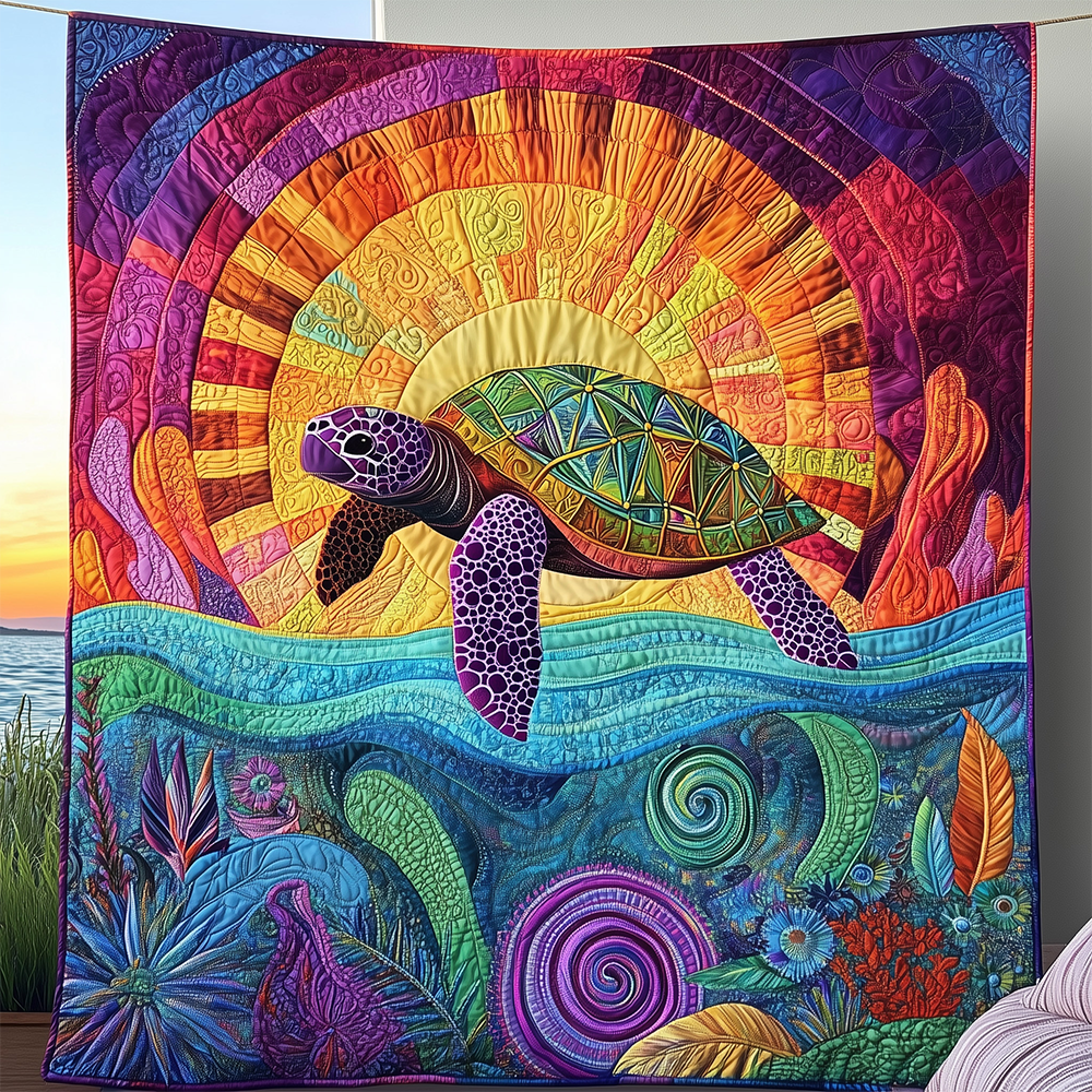 Awakening Of The Sea Turtle Reef Quilted Blanket Coastal Ocean Gift Turtle Themed Gifts