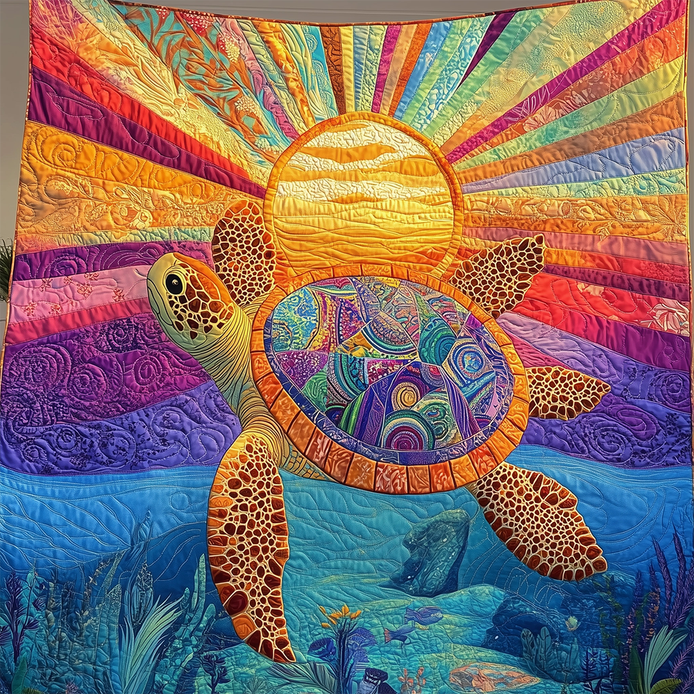 Awakening Of The Sea Turtle Summer Quilted Blanket Beach Turtle Themed Gifts
